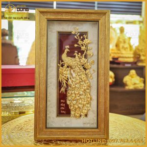 Tranh phú quý cát tượng dát vàng kích thước 31x45cm