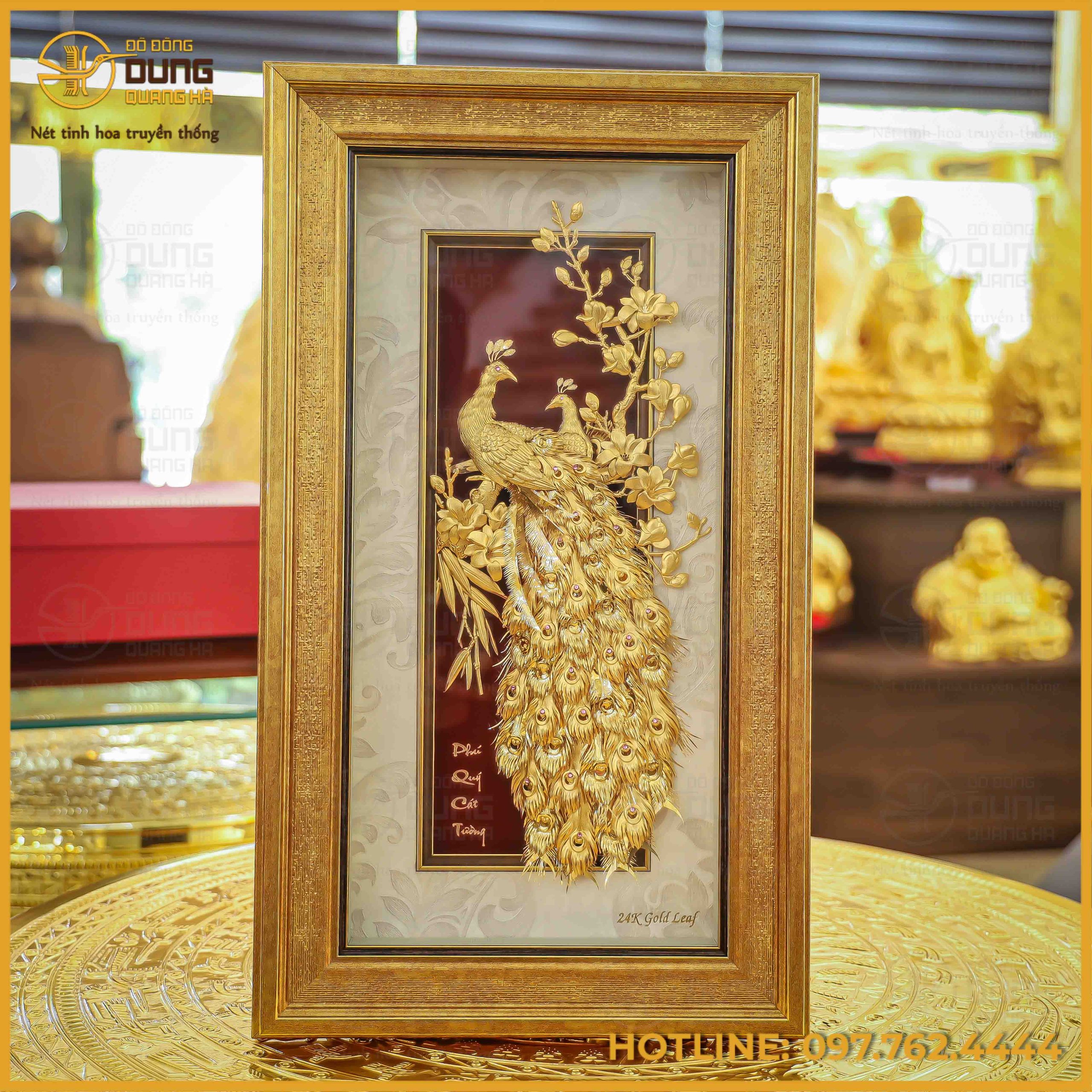 Tranh phú quý cát tượng dát vàng kích thước 31x45cm