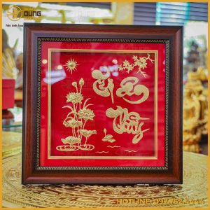 Tranh tri ân thầy cô chỉ vàng nền đỏ kích thước 40x40cm