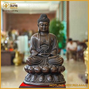 Tượng Phật Adida đồng vàng hun cao 46cm ngang 28cm
