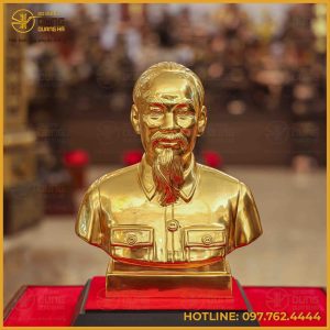 Tượng Bác Hồ đồng đỏ dát vàng bán thân cao 25cm
