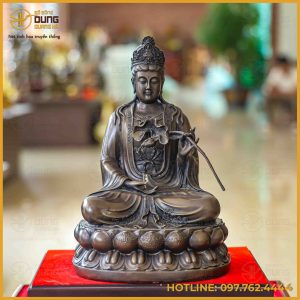 Tượng Phật Đại Thế Chí bồ tát bằng đồng vàng hun cao 30cm