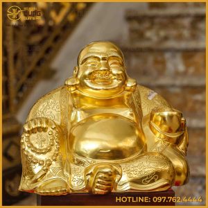 Tượng Phật Di Lạc đồng đỏ dát vàng cao 50cm