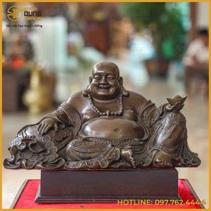Tượng Phật Di Lạc đồng vàng hun cao 20cm