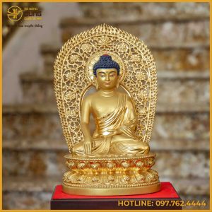 Tượng Phật Thích Ca Nepal đồng đỏ dát vàng cao 40cm
