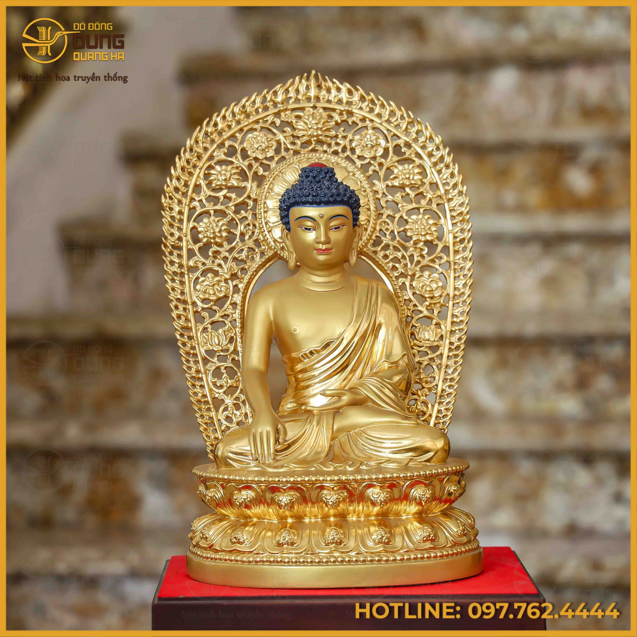 Tượng Phật Thích Ca Nepal đồng đỏ dát vàng cao 40cm