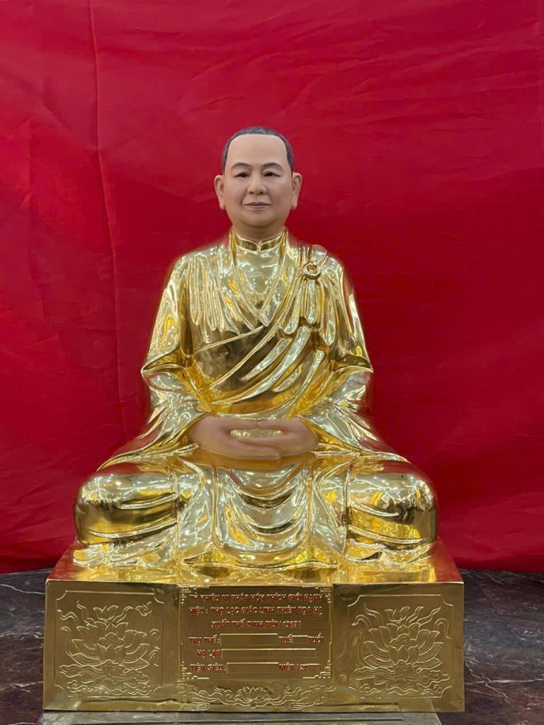 Tượng truyền thần đồng đỏ cao 87cm dát vàng tô phấn diện