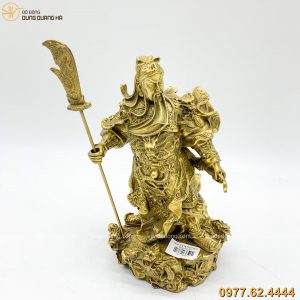 Tượng Quan Công đứng trên bệ rồng bằng đồng vàng cao 26cm